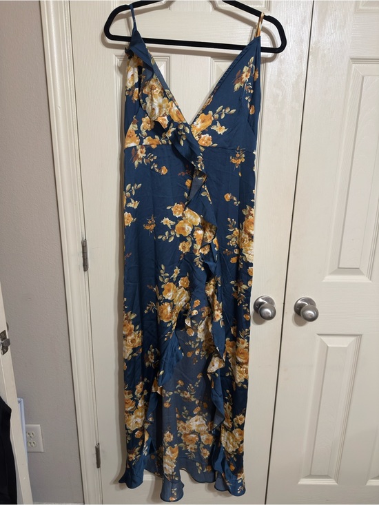 Dresses & Skirts - Floral Ruffle V-Neck Maxi Dress in Teal